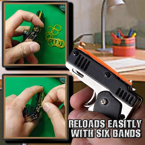 Pocket Rubber Banders mini metal folding 6 rounds keychain gun shape keychains toy April fools day