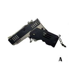 Load image into Gallery viewer, Pocket Rubber Banders mini metal folding 6 rounds keychain gun shape keychains toy April fools day
