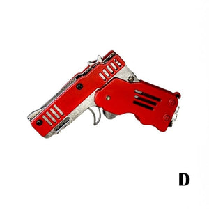 Pocket Rubber Banders mini metal folding 6 rounds keychain gun shape keychains toy April fools day